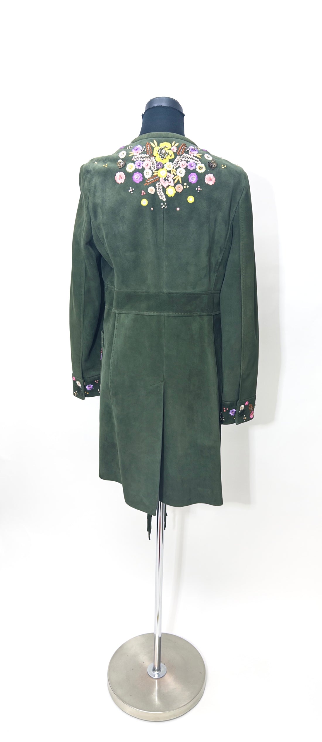 Emilio Pucci Green Flower Embroidered and Fringe Coat