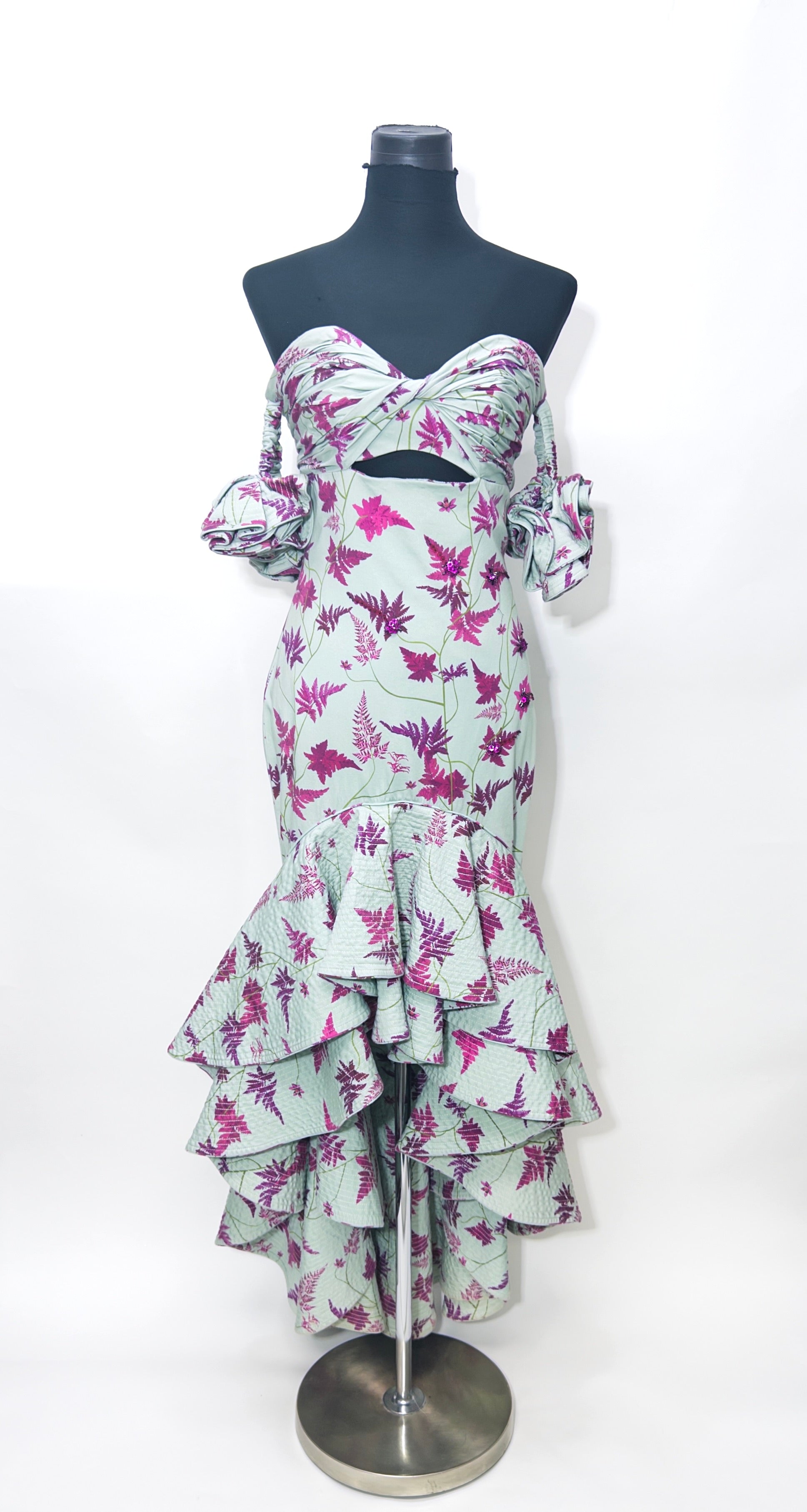 Johanna Ortiz Off-Shoulder Ruffled Long Dress