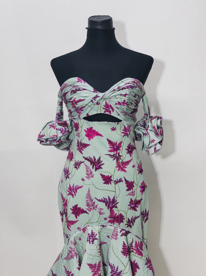 Johanna Ortiz Off-Shoulder Ruffled Long Dress