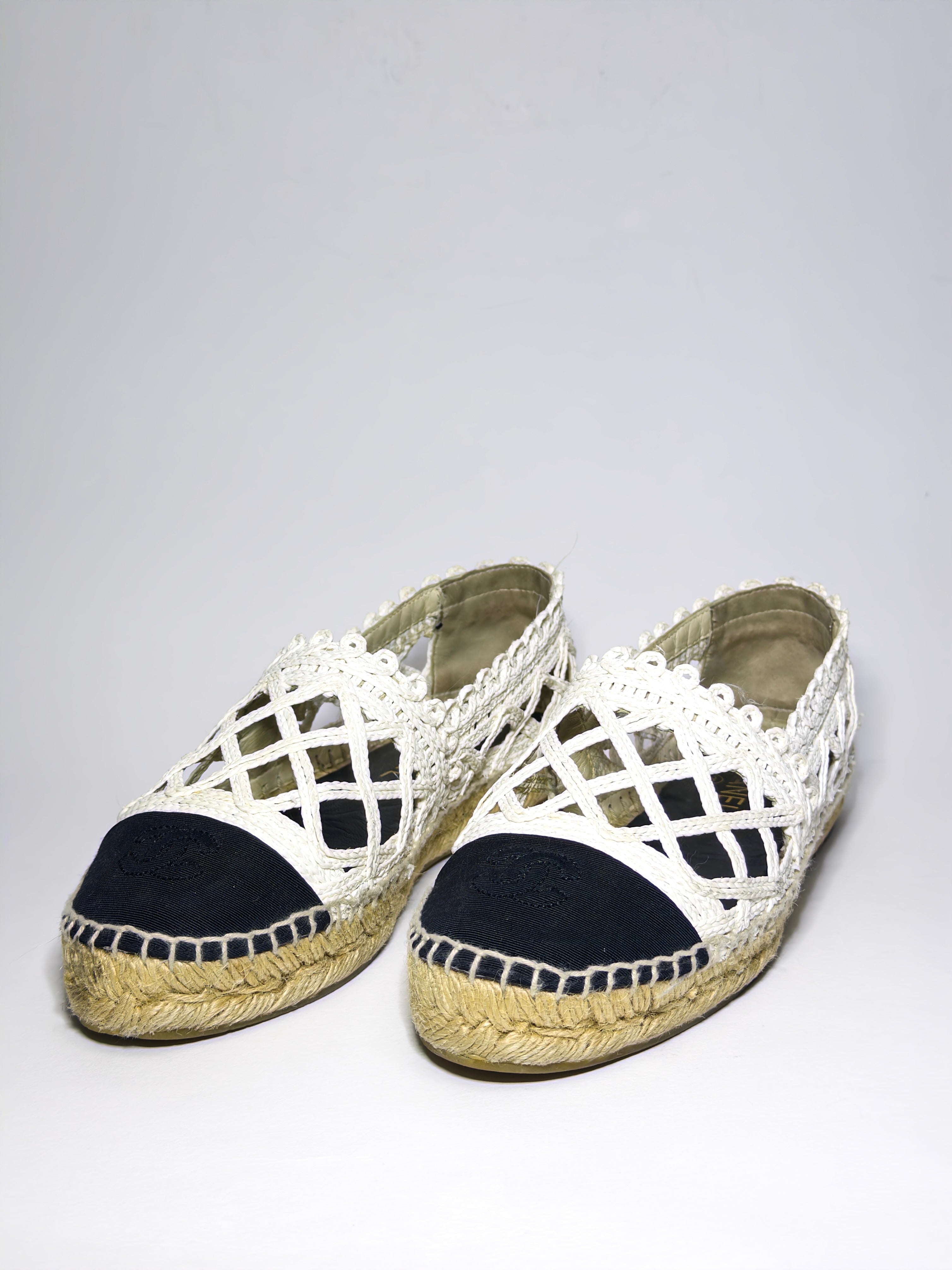 Chanel Knit Fabric and Canvas Interlocking CC Logo Espadrilles