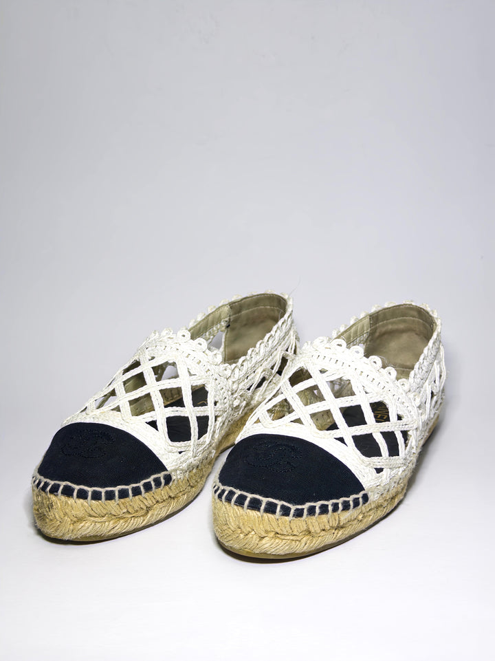 Chanel Knit Fabric and Canvas Interlocking CC Logo Espadrilles