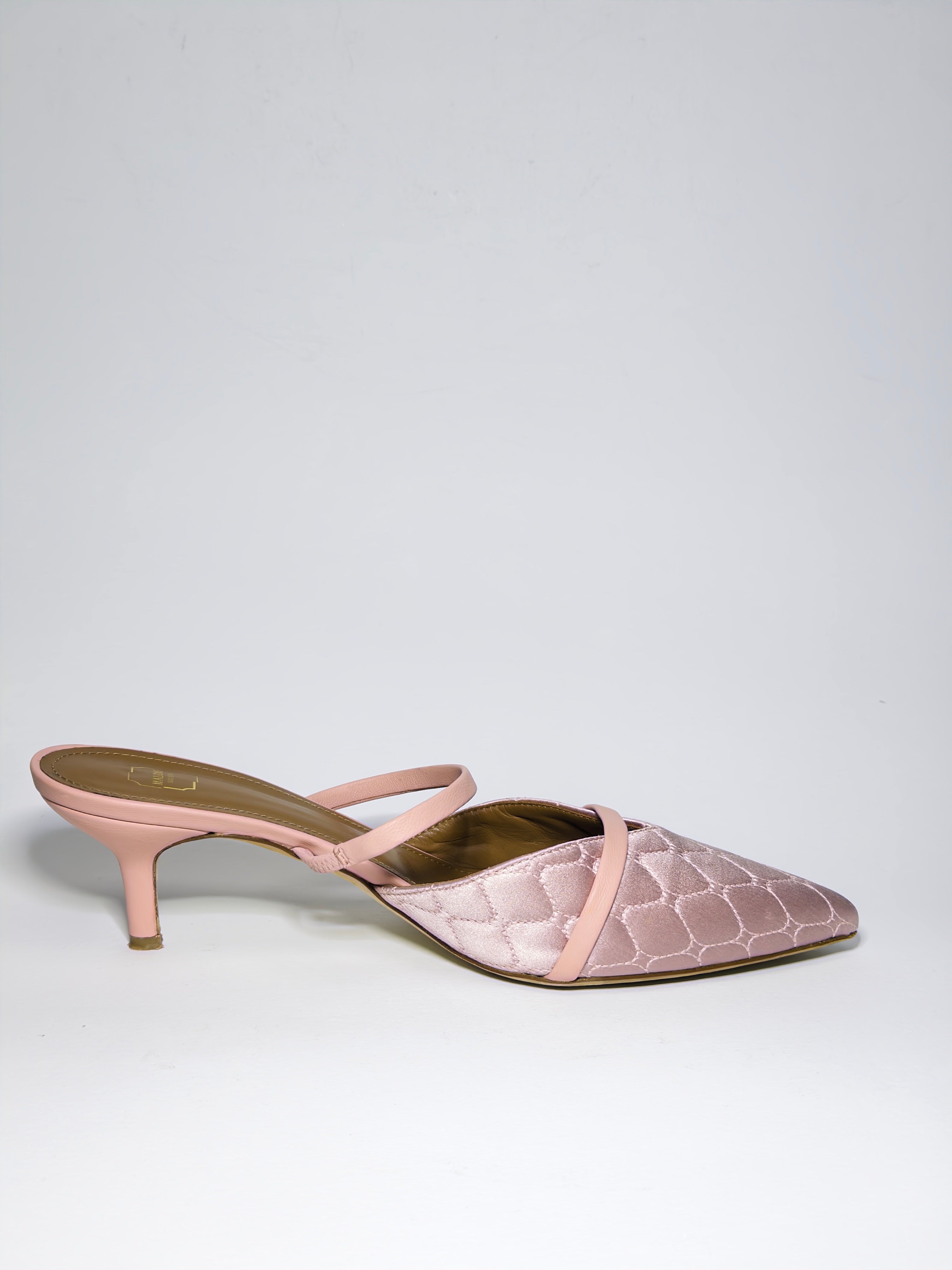 Malone Souliers Pink Quilted Satin and Leather Frankie Mules