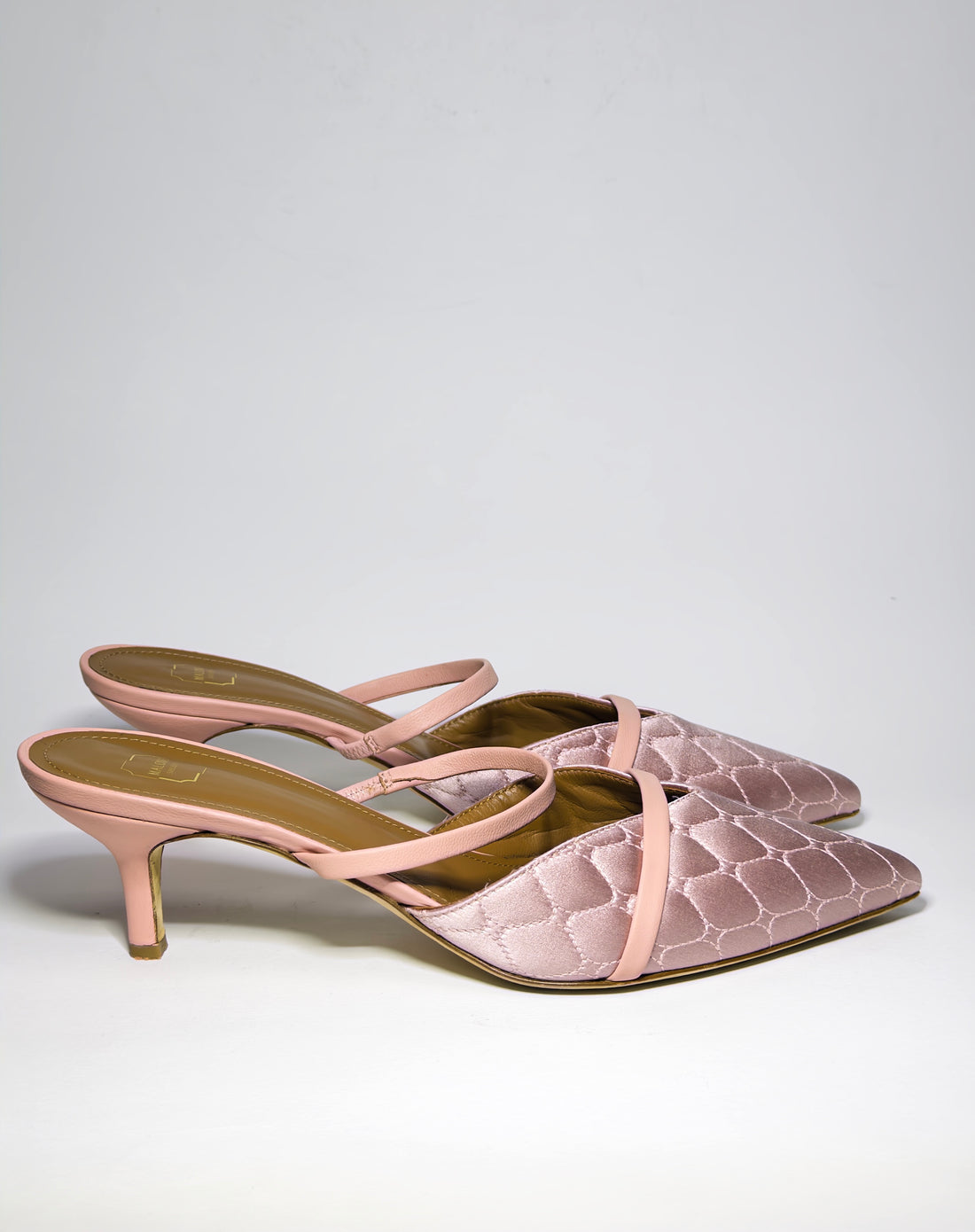 Malone Souliers Pink Quilted Satin and Leather Frankie Mules