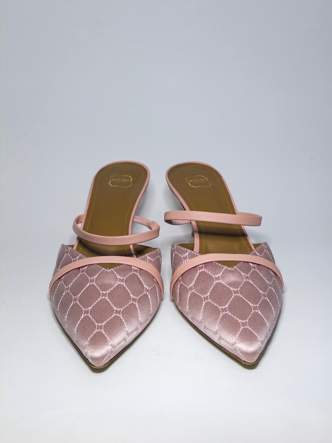 Malone Souliers Pink Quilted Satin and Leather Frankie Mules