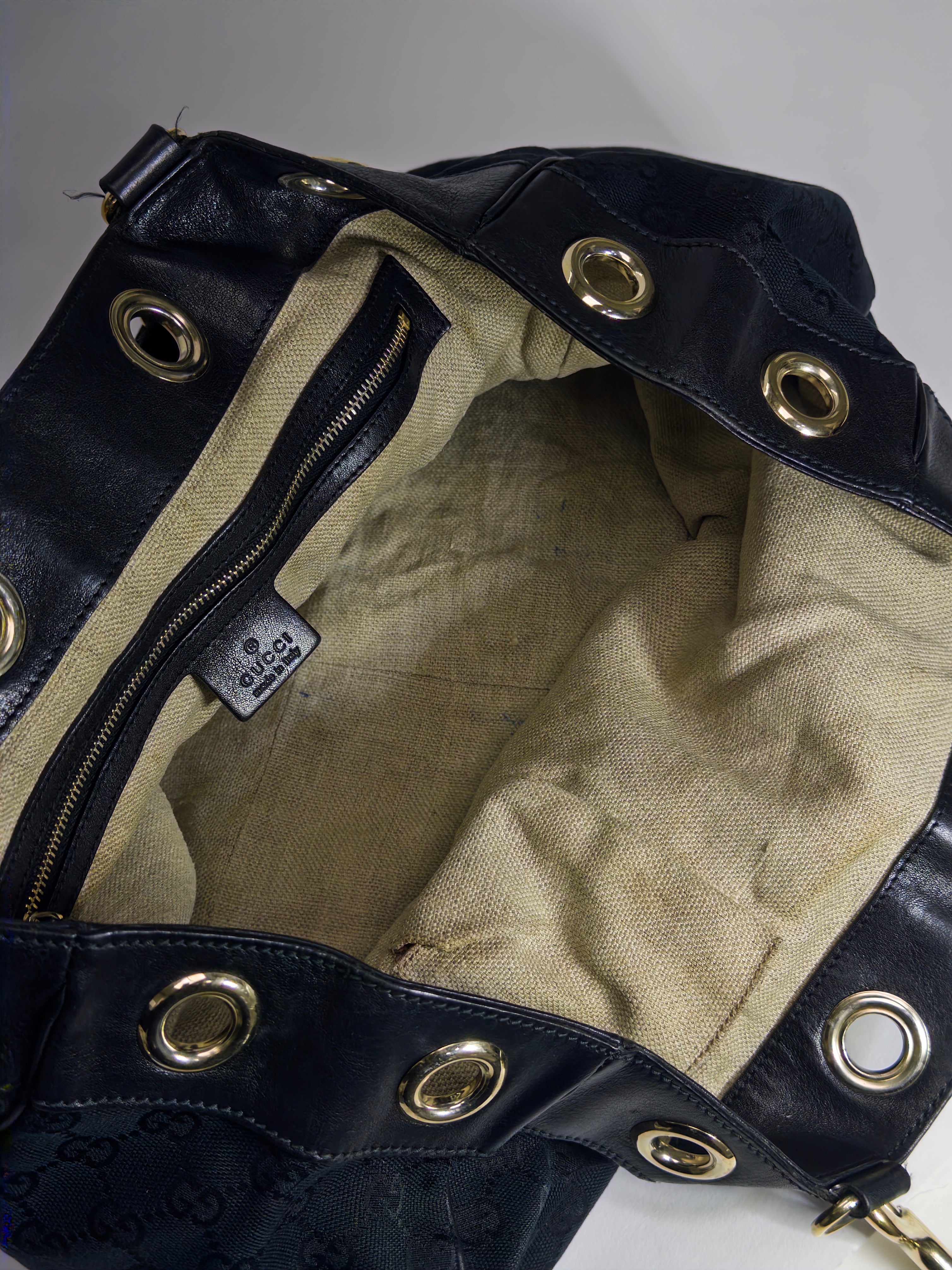 Gucci Positano GG Black Leather and Canvas