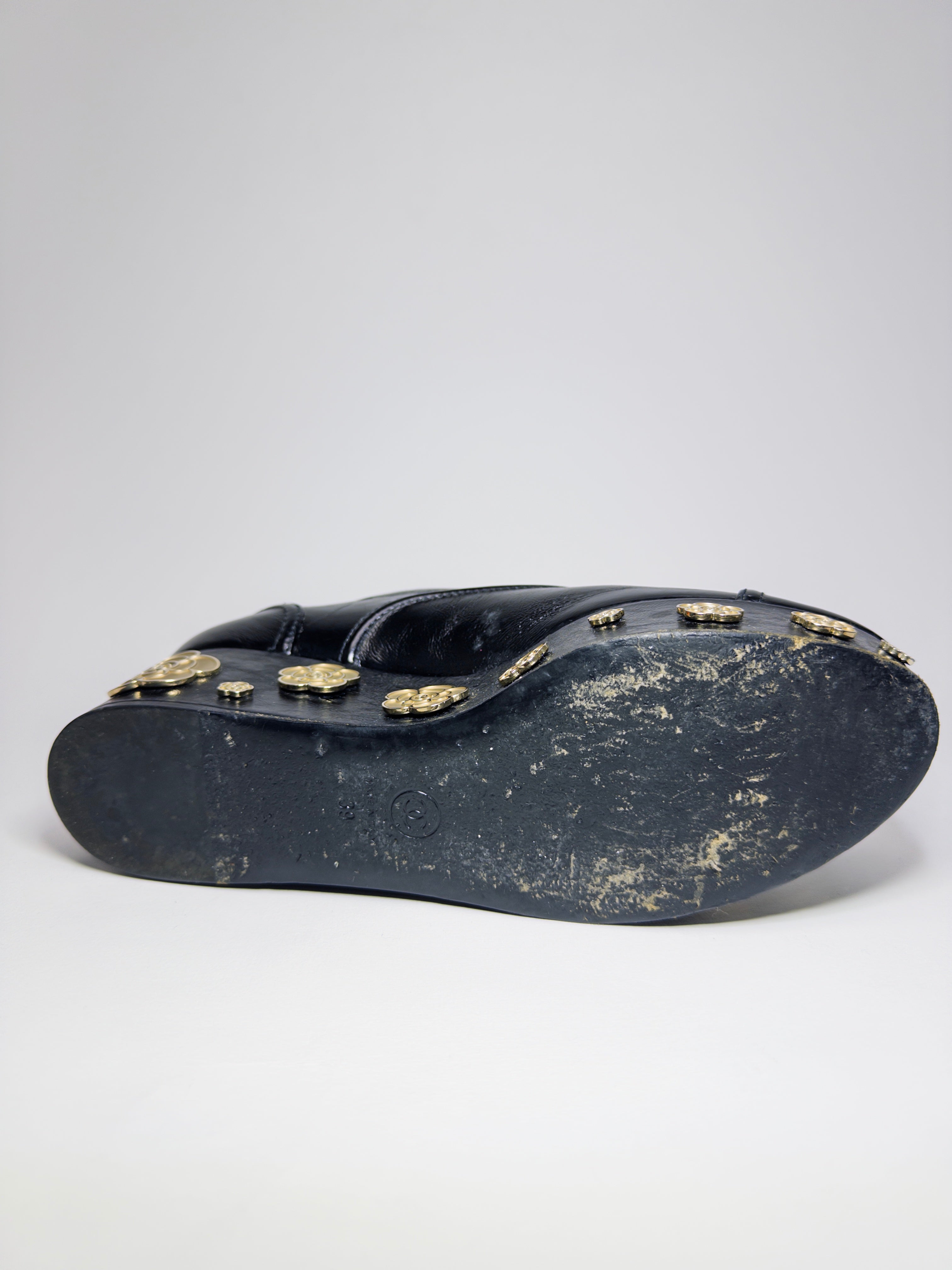 Chanel Black Camellia Platforms