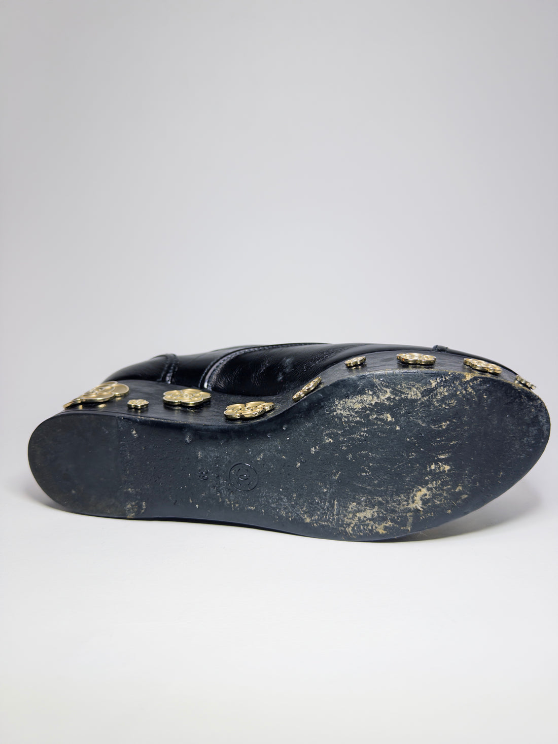 Chanel Black Camellia Platforms