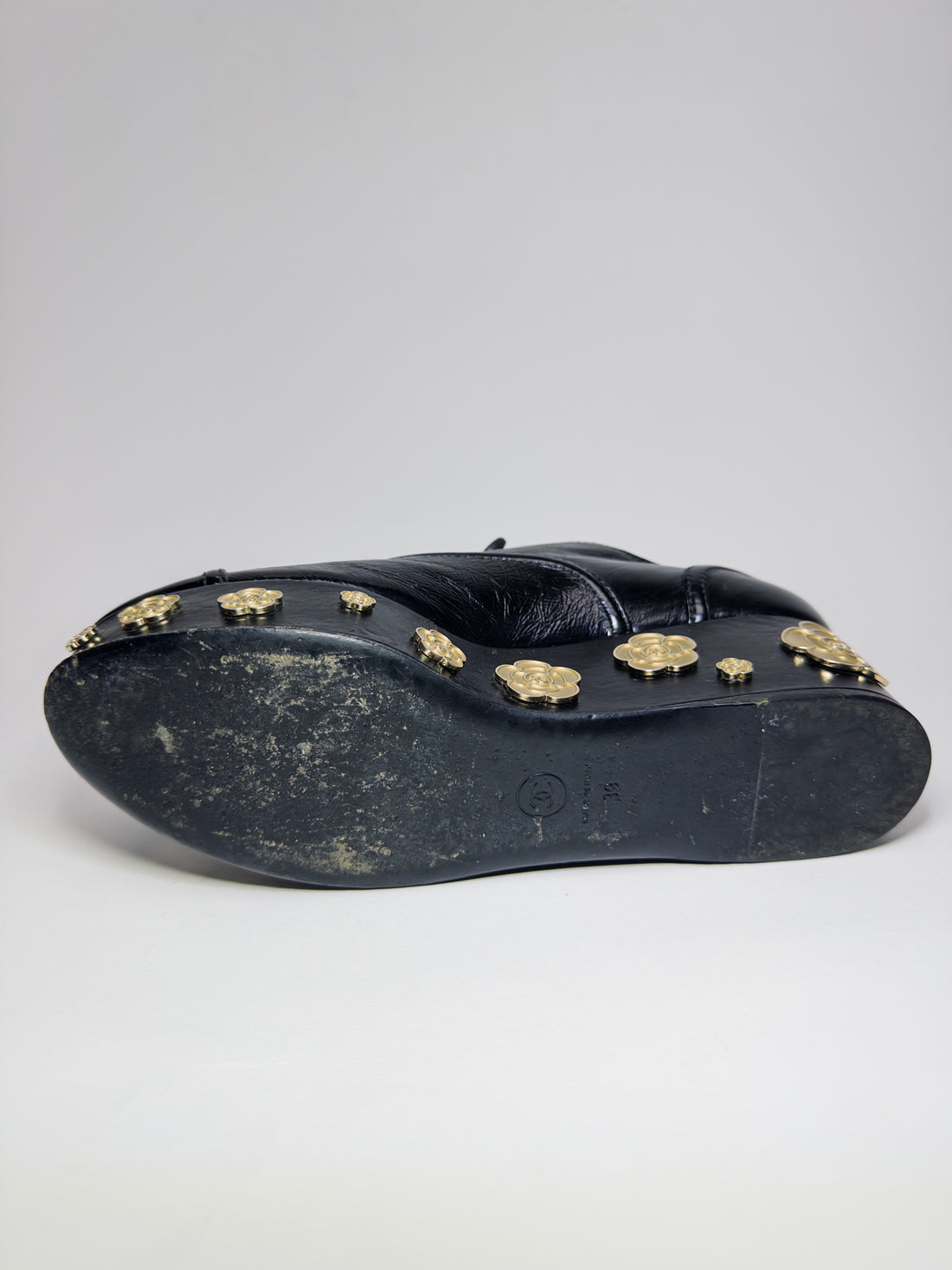 Chanel Black Camellia Platforms