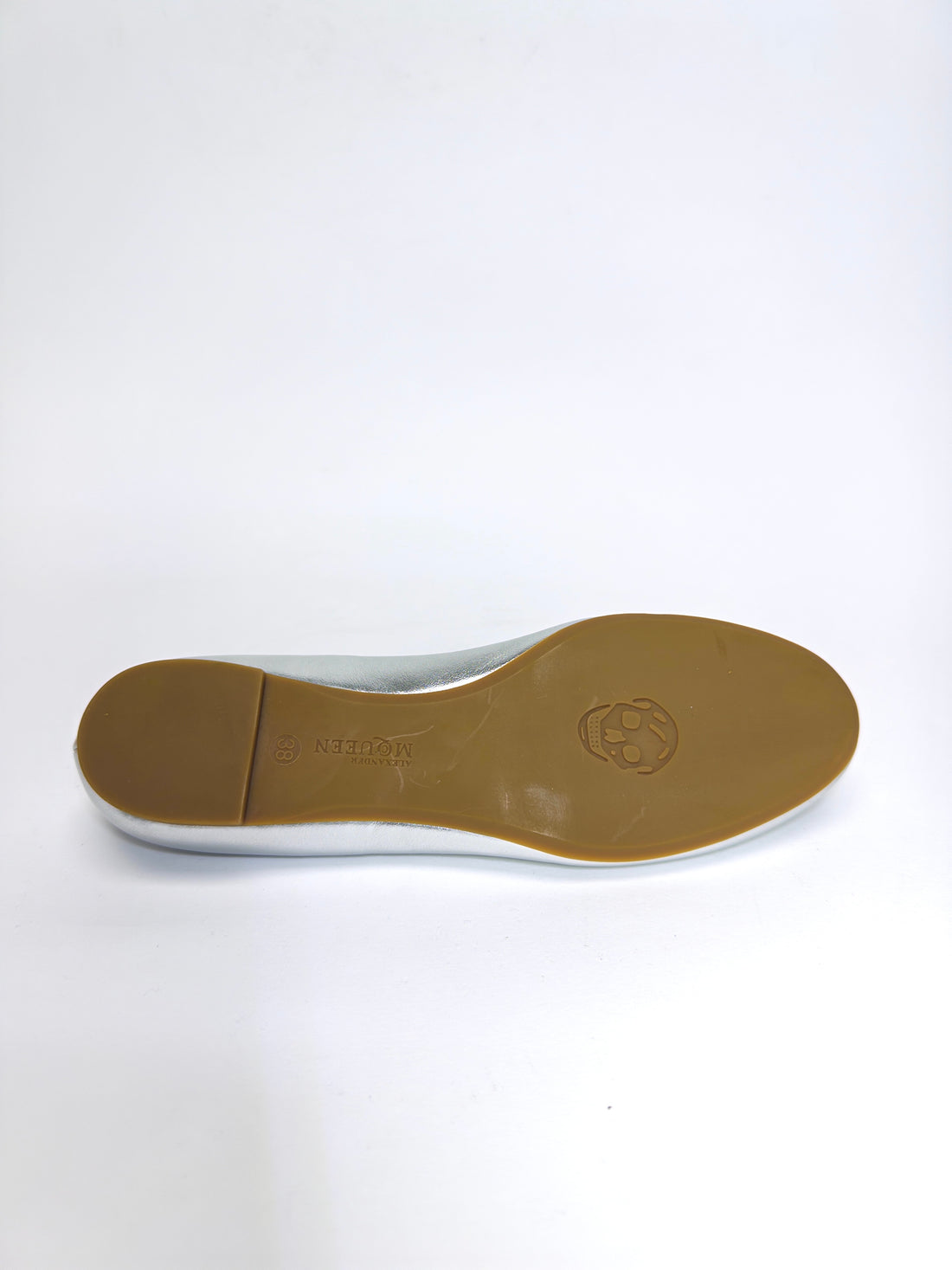 Alexander McQueen Silver Leather Skull City Ballet Flats