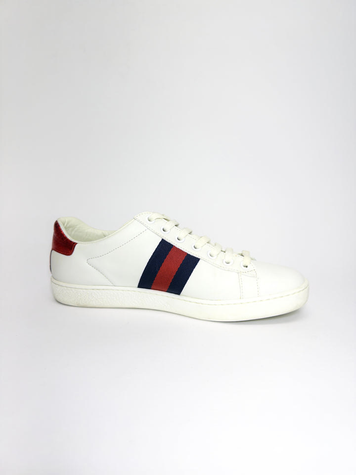 Gucci Leather Crystal Embellished Snake Sneakers