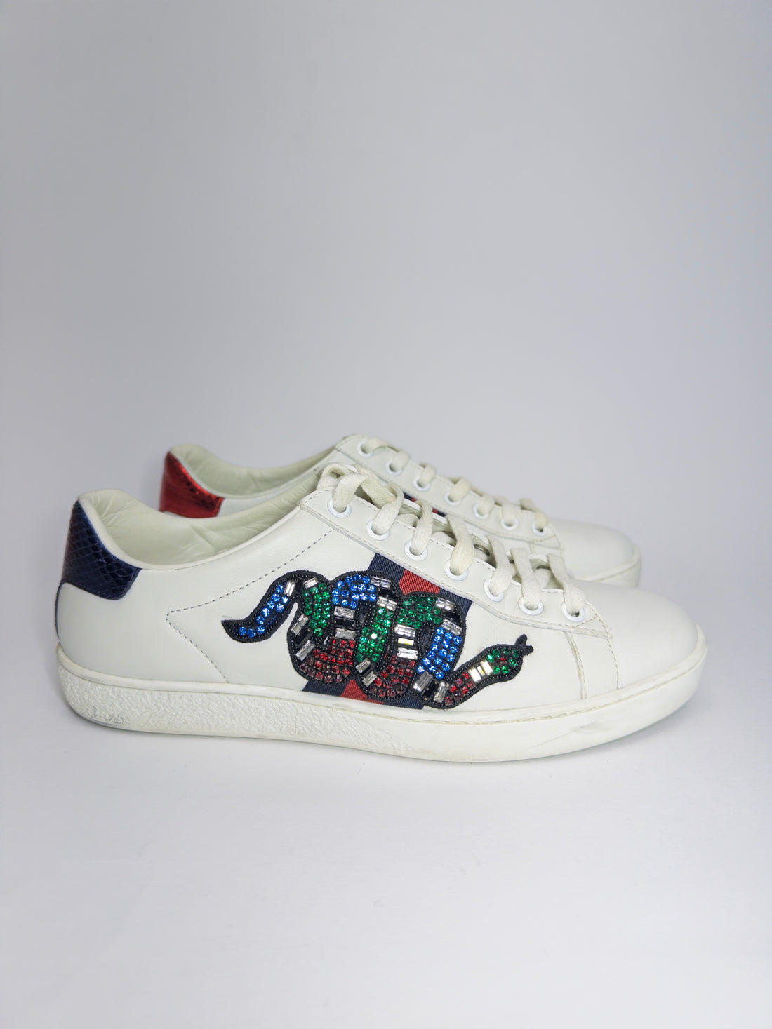 Gucci Leather Crystal Embellished Snake Sneakers
