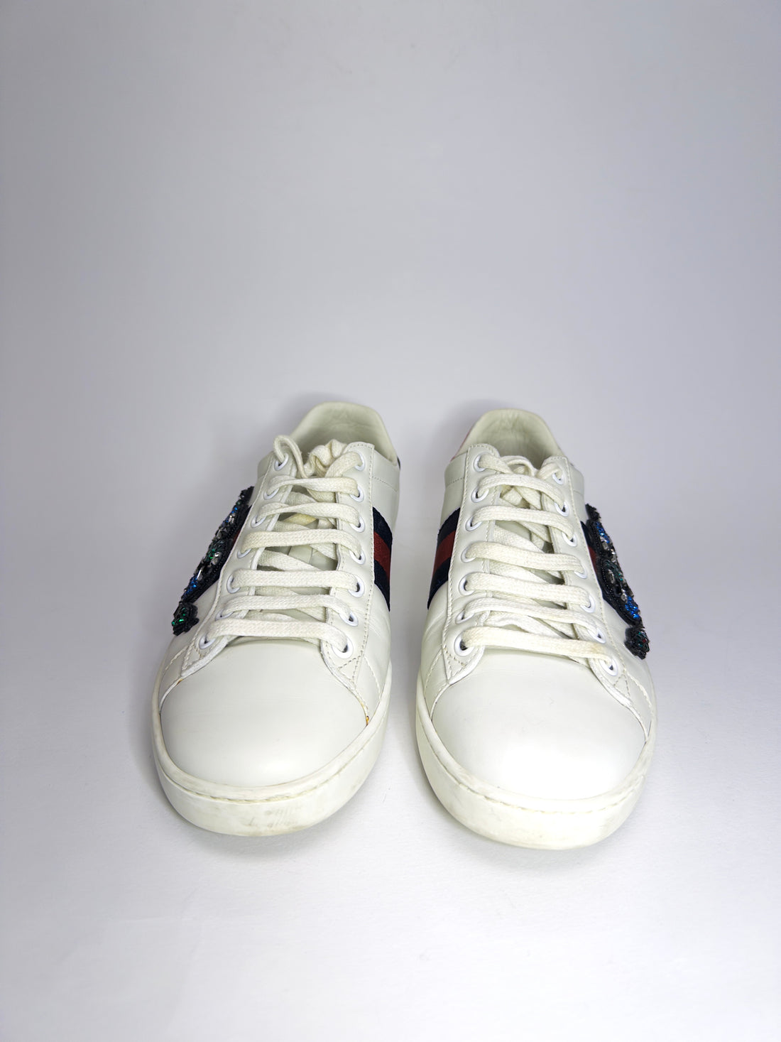 Gucci Leather Crystal Embellished Snake Sneakers