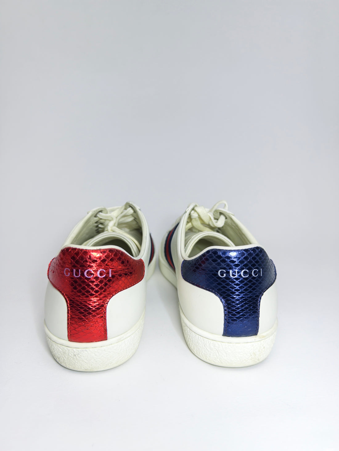 Gucci Leather Crystal Embellished Snake Sneakers