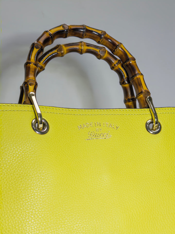 Gucci Yellow Leather Bamboo Top Handle Shopper Tote