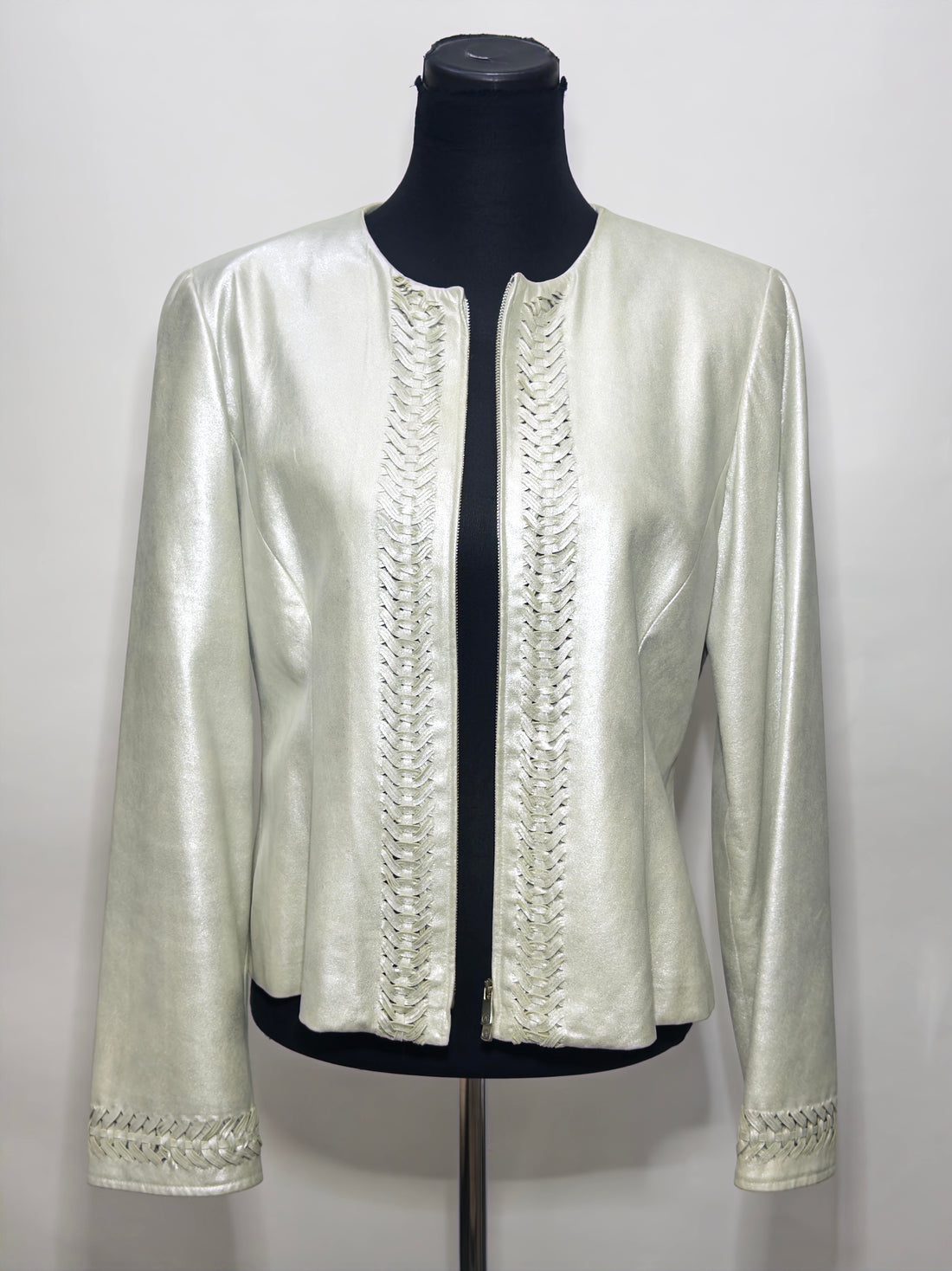 Armani Collezioni Metallic Grey Leather Jacket