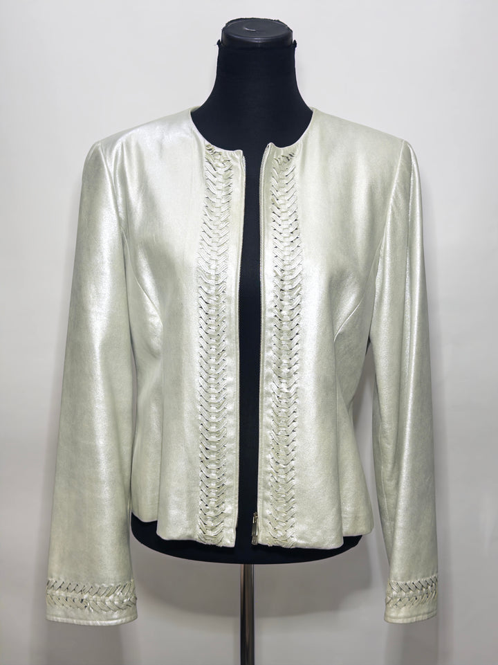 Armani Collezioni Metallic Grey Leather Jacket
