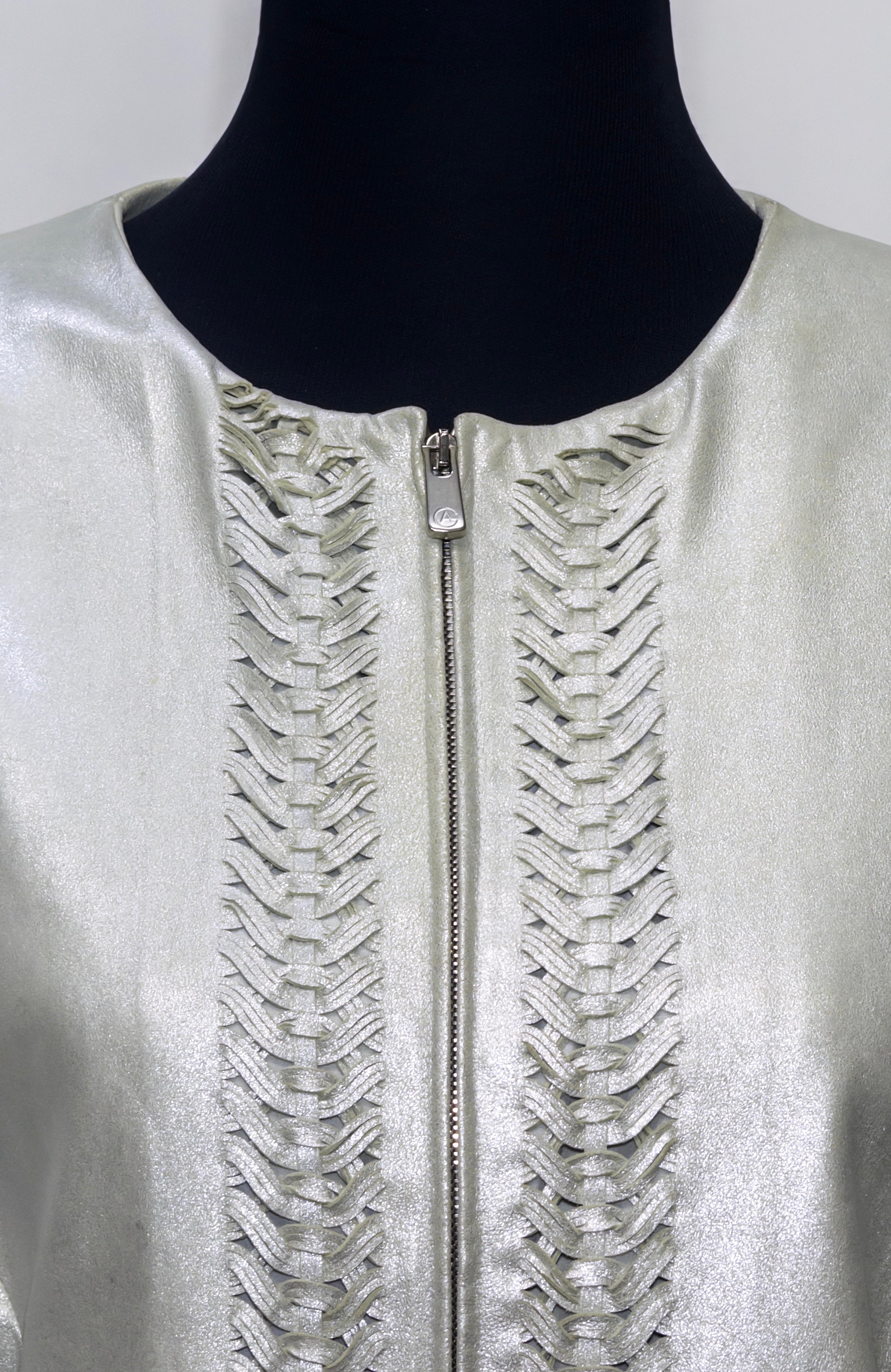 Armani Collezioni Metallic Grey Leather Jacket