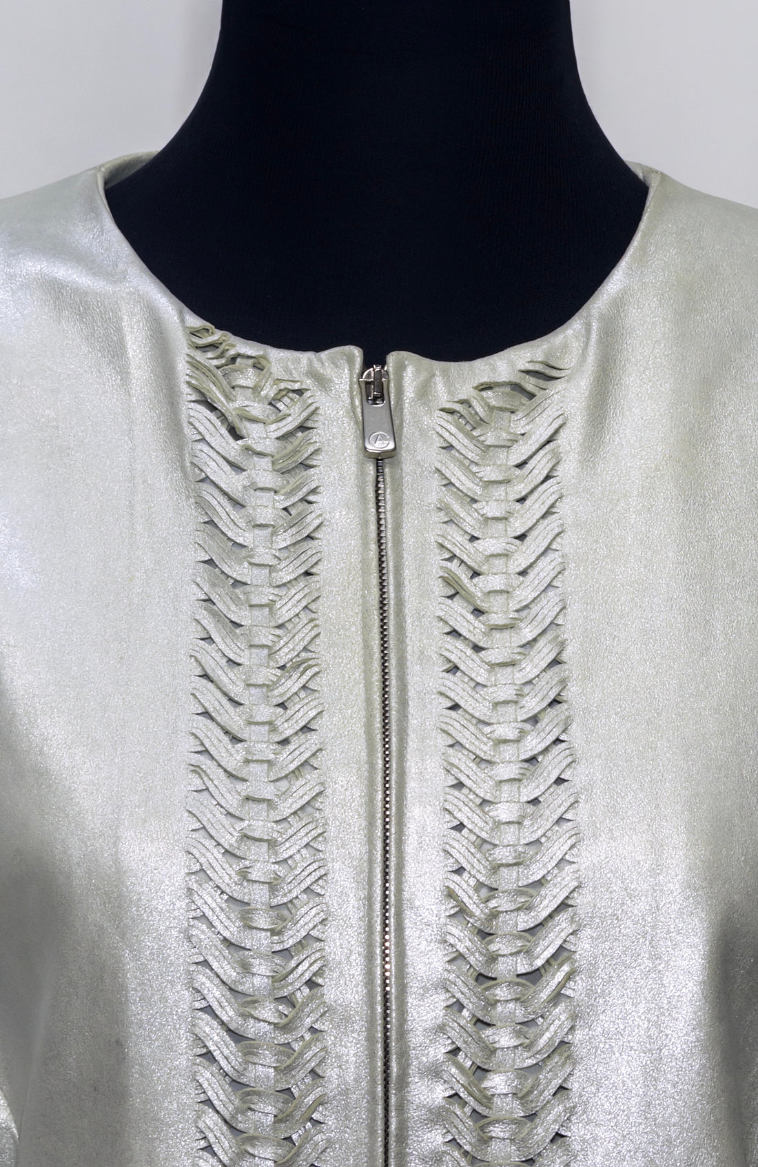 Armani Collezioni Metallic Grey Leather Jacket