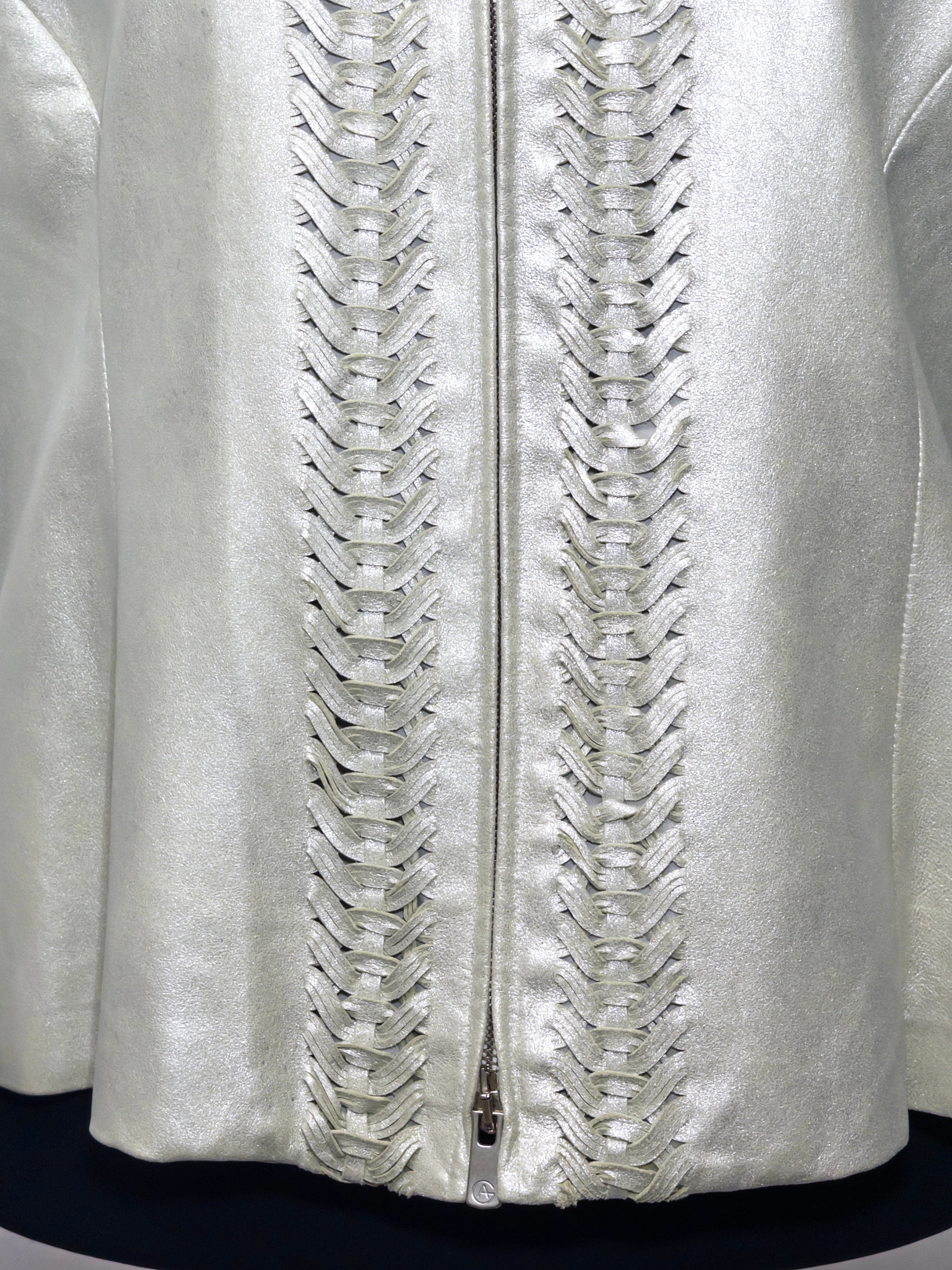 Armani Collezioni Metallic Grey Leather Jacket