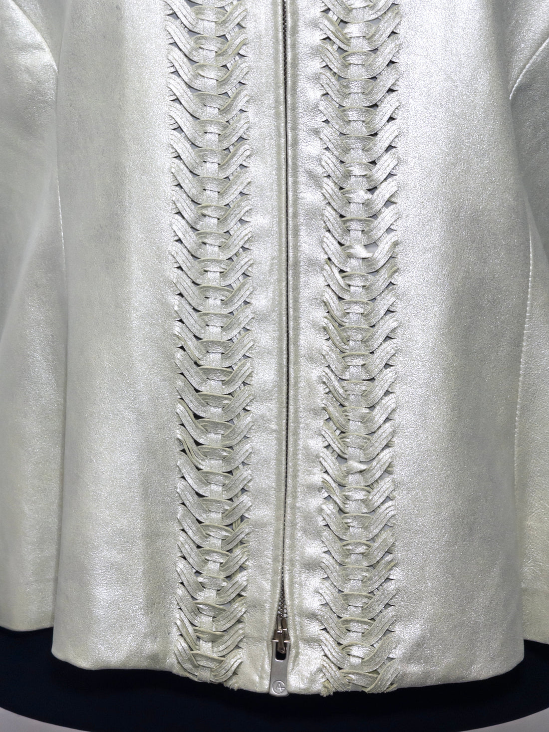 Armani Collezioni Metallic Grey Leather Jacket