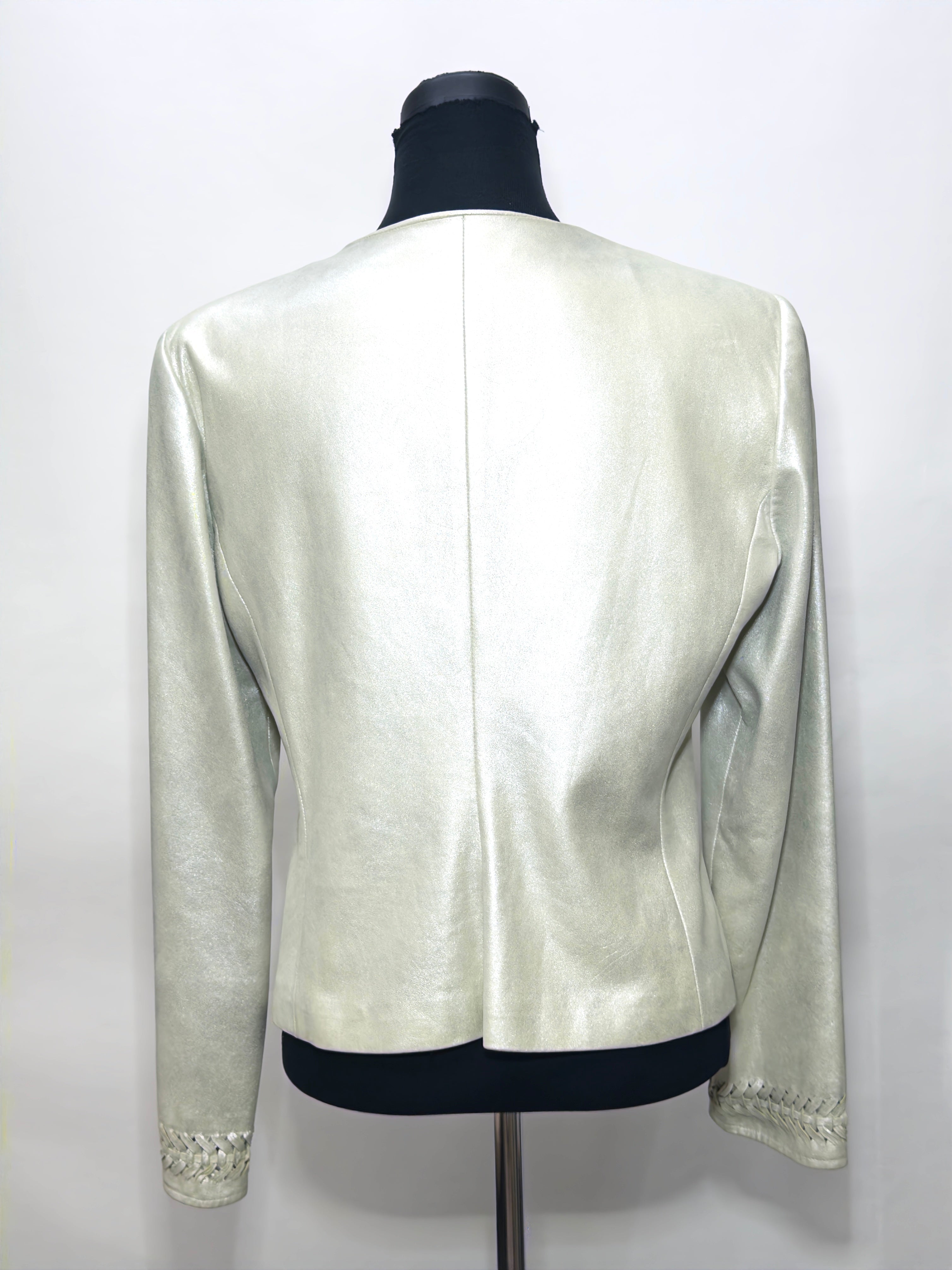 Armani Collezioni Metallic Grey Leather Jacket