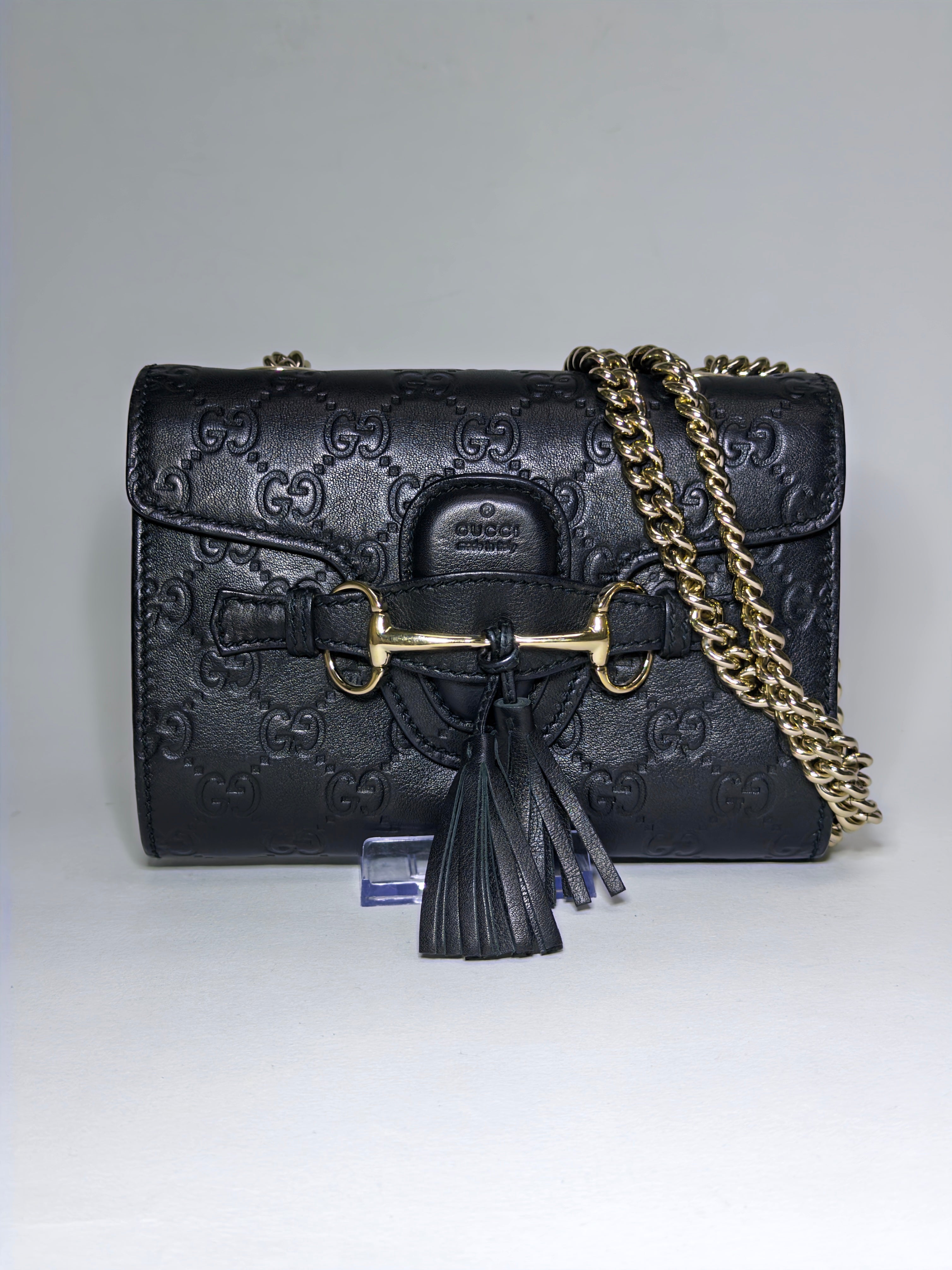 Gucci Black Guccissima Mini Emily Chain Shoulder Bag